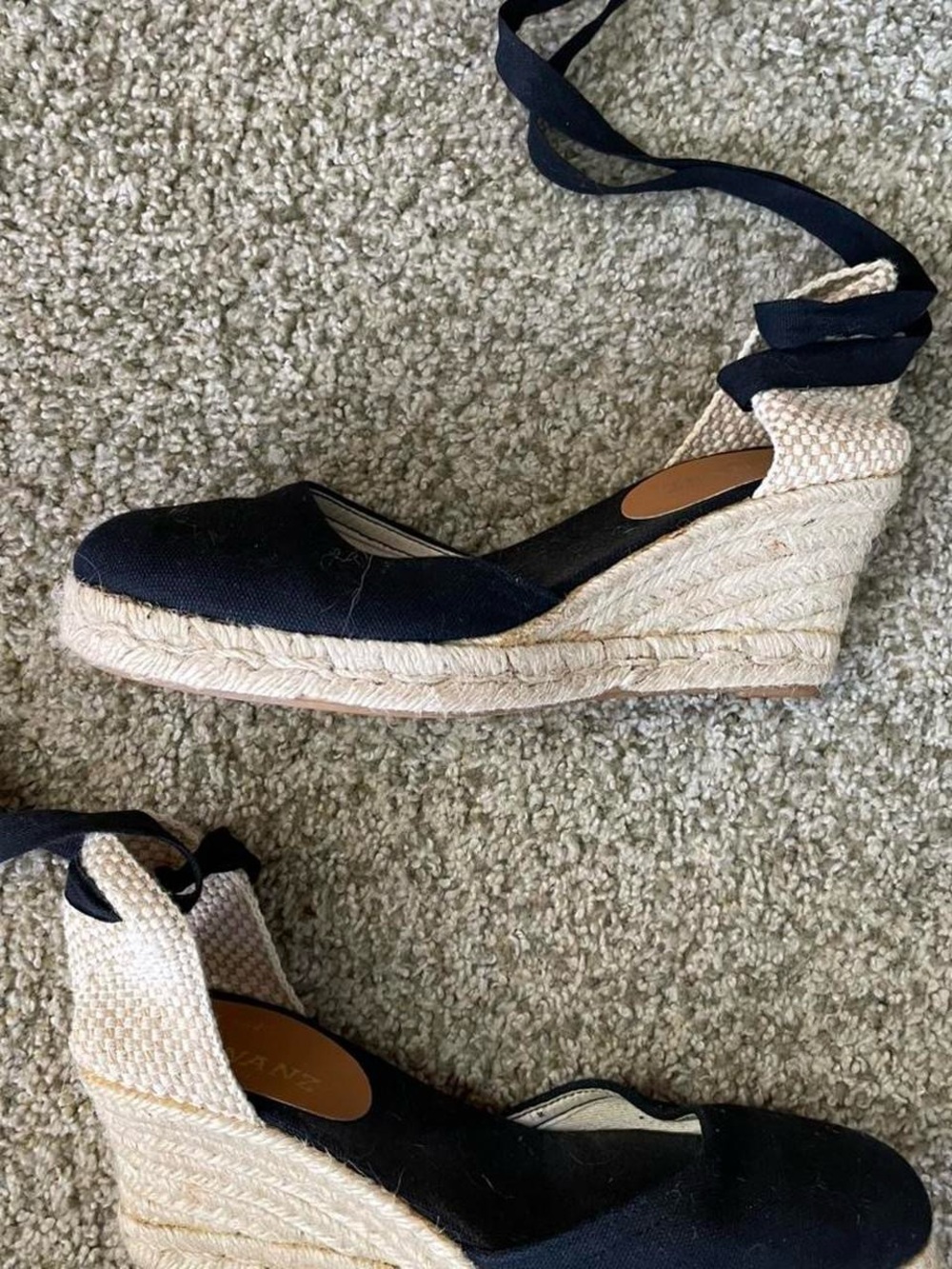 Hernanz made in Spain Black Espadrille Wedge Ankle-Tie 37 European market